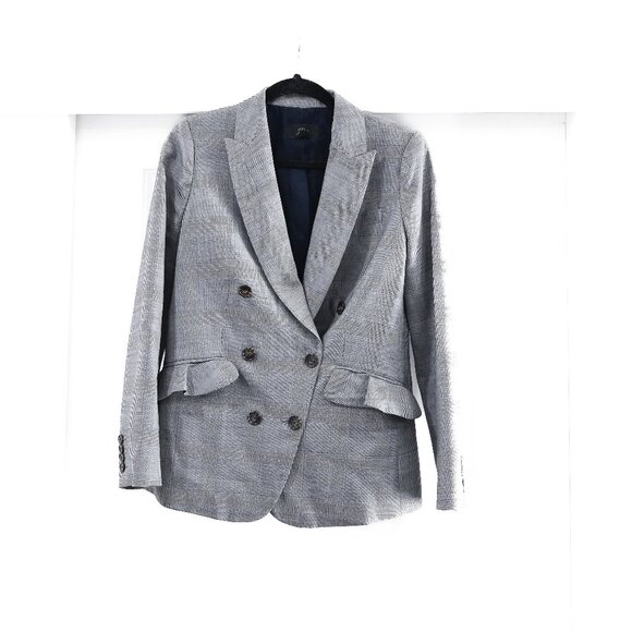 JCREW Size 4 Glen Plaid Ruffle Pocket Wool Blazer In Classic Grey Glen Plaid - Picture 3 of 10